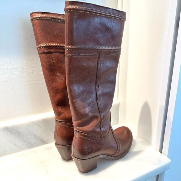 Frye Jane 14L Stitch Pebbled Full Grain Leather Cowboy Boots Redwood Size 6.5M - Picture 2 of 7